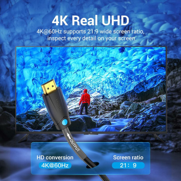 Кабель HDMI M - M, 10.0м, V2.0, Engineering 4K 60Гц 18Gbps HD 7.1 PVC Black Vention