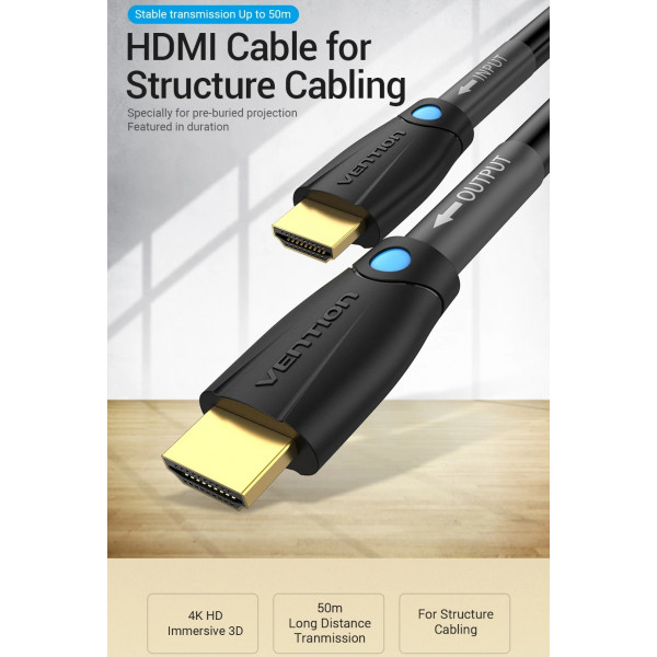 Кабель HDMI M - M, 10.0м, V2.0, Engineering 4K 60Гц 18Gbps HD 7.1 PVC Black Vention