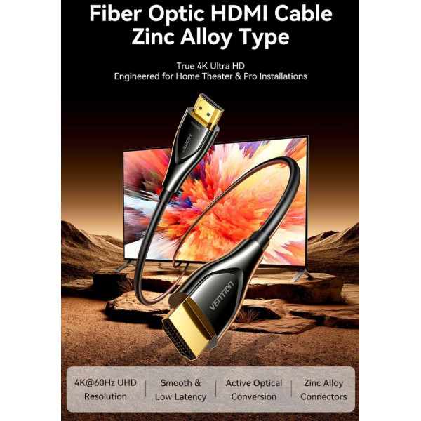 Кабель HDMI M - M, 20.0 м, V2.0, Optical 4K 60Гц Black Zinc Alloy Vention
