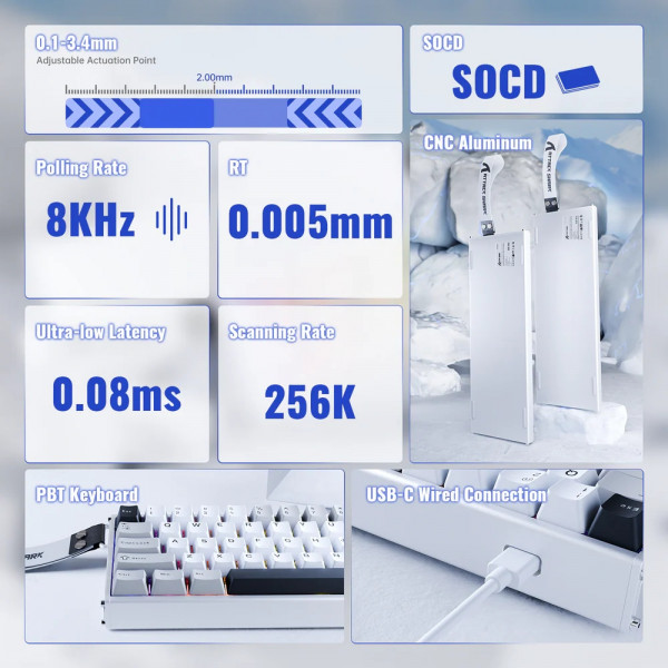 Клавіатура ігрова магнітна Attack Shark X68 Max HE 68кл. RGB, USB-C, Starlight White