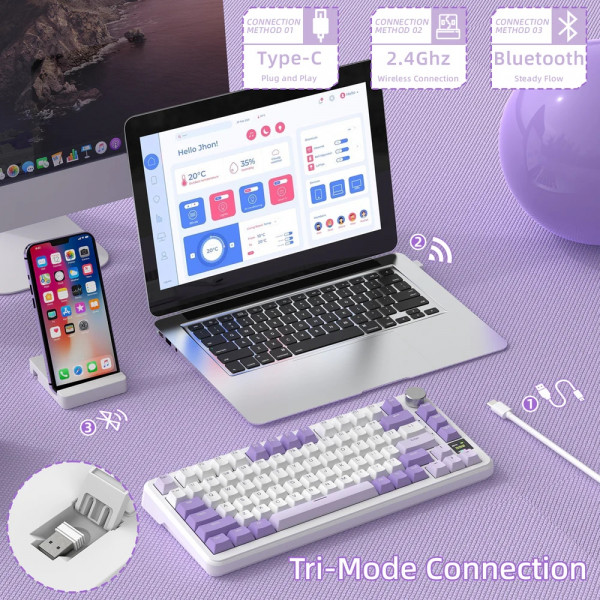 Клавіатура ігрова механічна Attack Shark X85PRO 82кл. RGB, Wireless, Lavender