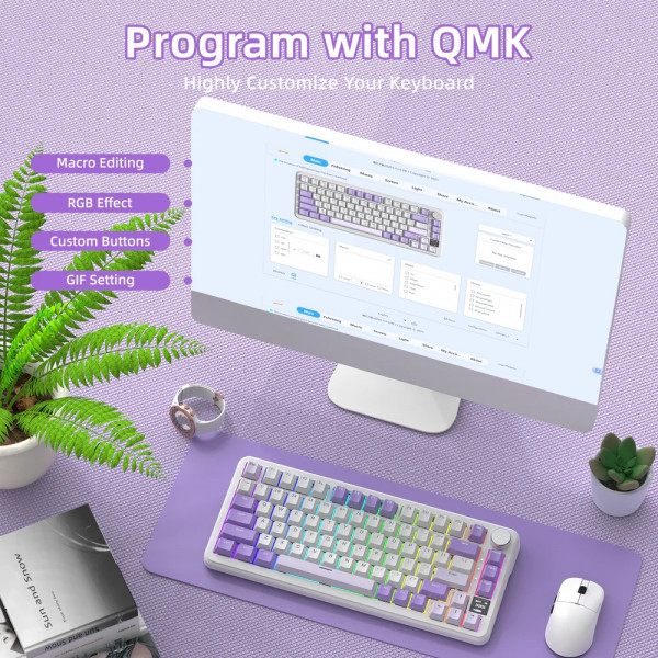 Клавіатура ігрова механічна Attack Shark X85PRO 82кл. RGB, Wireless, Lavender