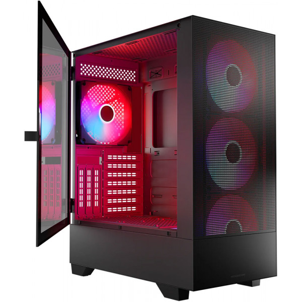 Корпус Modecom SIROCO ARGB FLOW MIDI USB 3.0x2+TYPE-C, 4x140mm fans, BLACK без БЖ ATX
