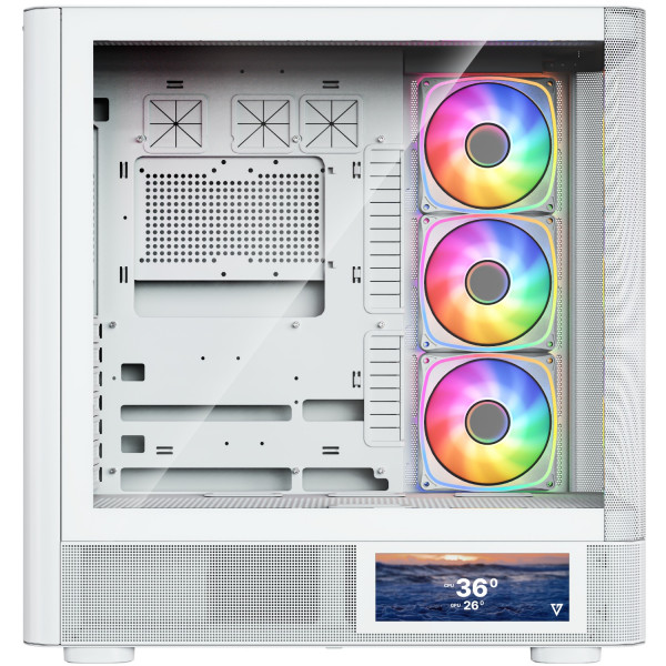 Корпус Modecom VOLCANO AQ400 ARGB MIDI SIDE LCD 6,2”, 4x120mm fans WHITE без БЖ ATX