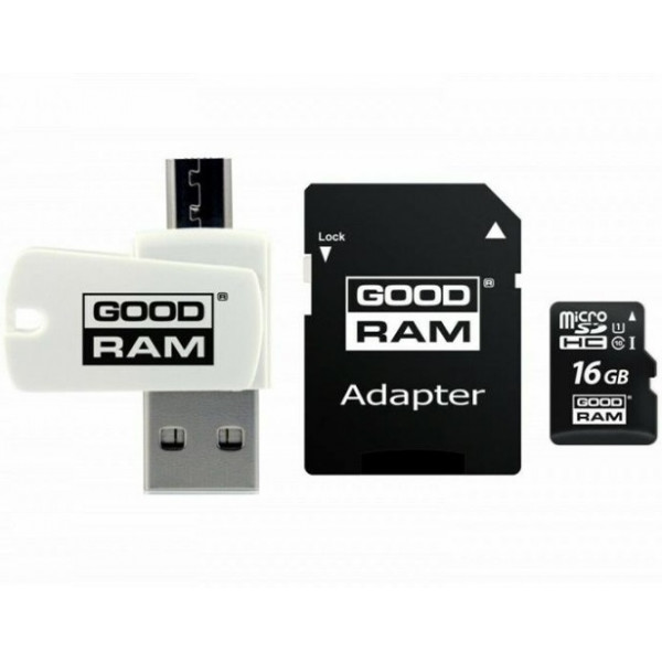 Memory card Secure Digital Micro 16Gb GoodRAM (class10) UHS I Retail + Adapter + CardReader