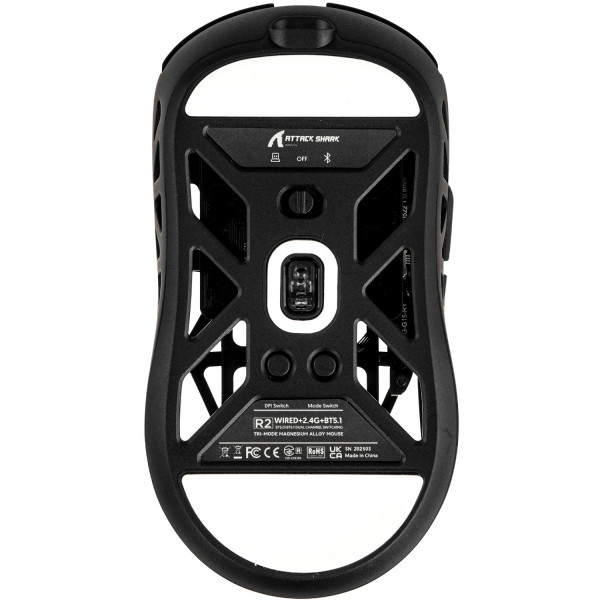 Мишка Attack Shark R2, Wireless/Bluetooth, 42000dpi, (PAW3950), 6кн., Black