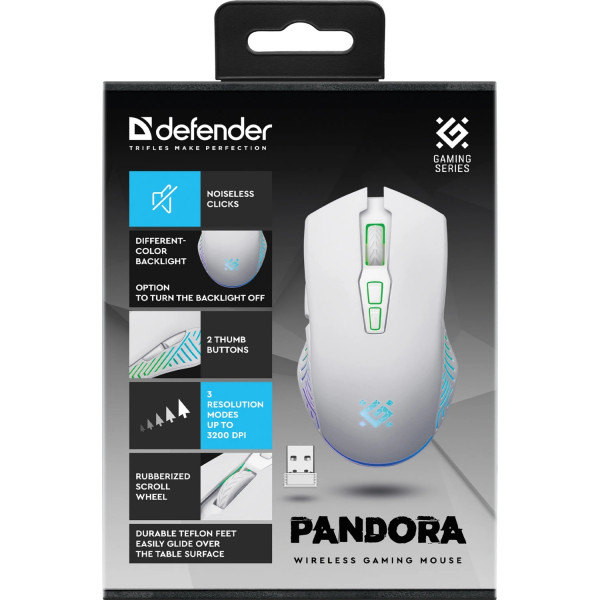 Мишка Defender Pandora GM-502, бездротова, ігрова, 7кн., 3200 dpi., 500 mAh, чорна