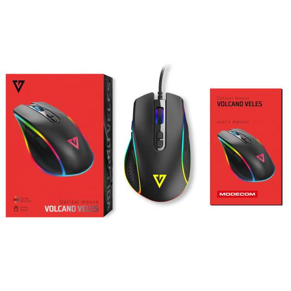 Мишка Modecom Veles Volcano, ігрова, 12800dpi., 8кн.,RGB, чорна