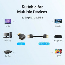 Перехідник HDMI F -> HDMI M, кут 90°, лівий, PVC, чорний, Vention