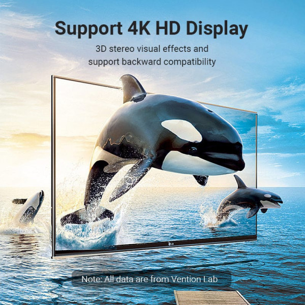 Перехідник HDMI F -> HDMI M, кут 90°, лівий, PVC, чорний, Vention