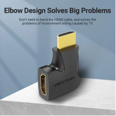 Перехідник HDMI F -> HDMI M, кут 90°, лівий, PVC, чорний, Vention