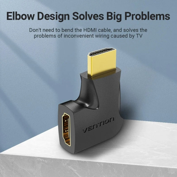 Перехідник HDMI F -> HDMI M, кут 90°, лівий, PVC, чорний, Vention