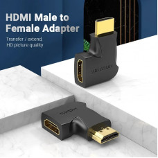 Перехідник HDMI F -> HDMI M, кут 90°, лівий, PVC, чорний, Vention