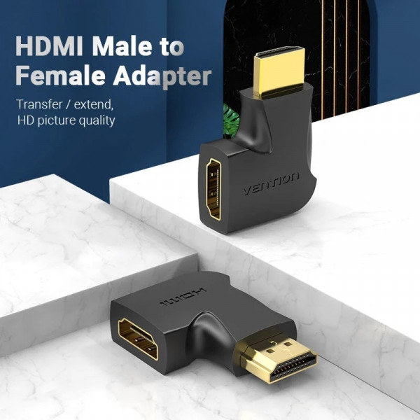 Перехідник HDMI F -> HDMI M, кут 90°, лівий, PVC, чорний, Vention