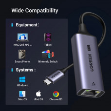 Перехідник USB 3.0 Type-C -> Ethernet RJ45 2.5Gb CM648 Ugreen чорний