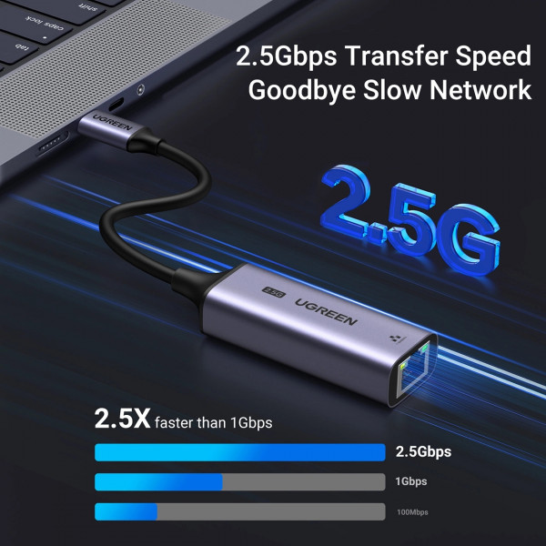 Перехідник USB 3.0 Type-C -> Ethernet RJ45 2.5Gb CM648 Ugreen чорний