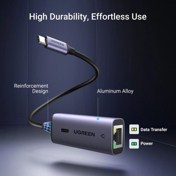Перехідник USB 3.0 Type-C -> Ethernet RJ45 2.5Gb CM648 Ugreen чорний