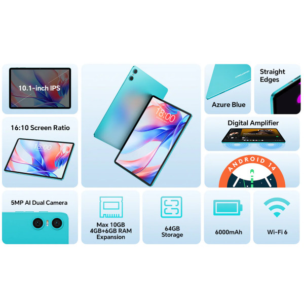 Планшет Teclast P30 10.1' HD / 4GB / 64GB / A523 / 6000mAh / WIFI / 2+5MP/ Metal/ Blue