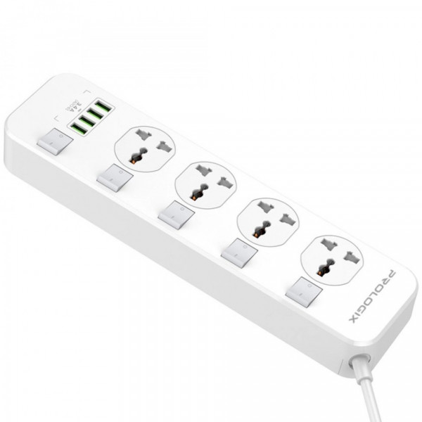 Power filtr 2.0м ProLogix Premium (PR-SC4408W) 4 розетки, 4 USB, з вимикачем, білий