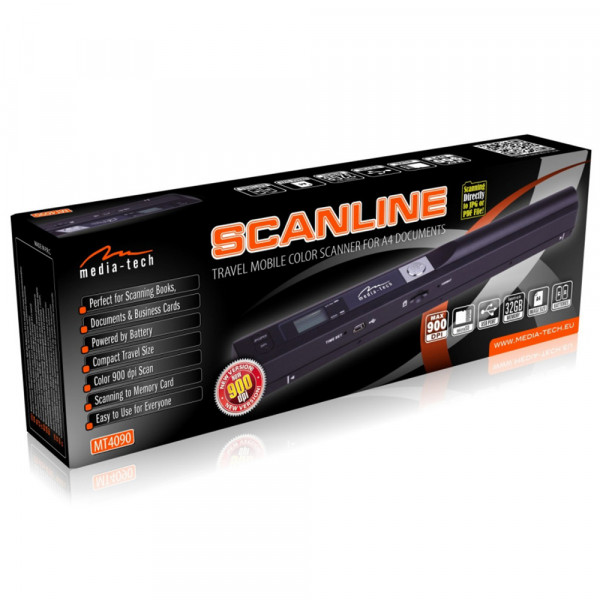 Сканер A4 Media-Tech ScanLine MT4090 (900 dpi, USB, Micro SD, портативний, 2 бат-ки АА, OCR, чорний)