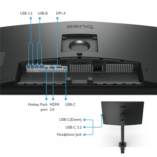 TFT 31.5" BenQ PD3205UA, IPS, 4K UHD, 99% sRGB, HDMI, DP, USB-С, USB-hub, HAS, колонки, темно- сірий
