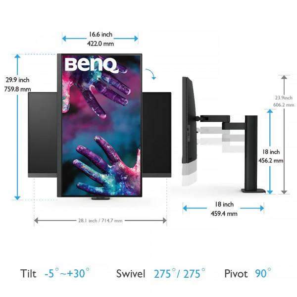 TFT 31.5" BenQ PD3205UA, IPS, 4K UHD, 99% sRGB, HDMI, DP, USB-С, USB-hub, HAS, колонки, темно- сірий