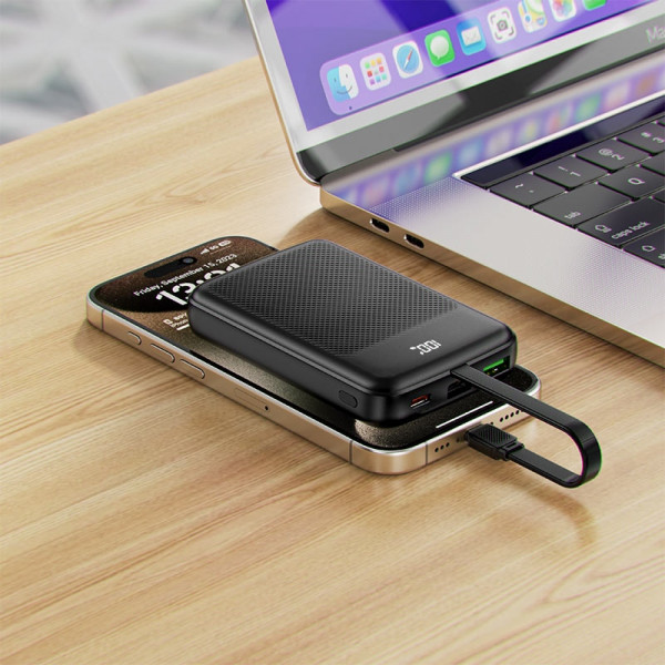 УМБ Acefast 10000mAh 22.5W PD,QC3.0 2xUSB-C,USB-A, with build Type-C cable, M13 Black