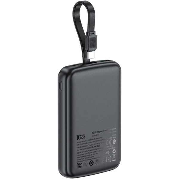УМБ Acefast 10000mAh 22.5W PD,QC3.0 2xUSB-C,USB-A, with build Type-C cable, M13 Black
