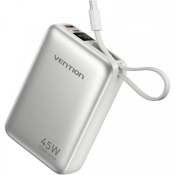 УМБ Vention 20000mAh 45W PD3.1, USB-A, USB-C In/Out, with Built-in USB-C cable Beige