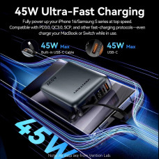 УМБ Vention 20000mAh 45W PD3.1, USB-A, USB-C In/Out, with Built-in USB-C cable Beige