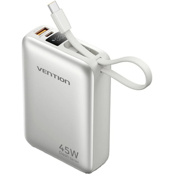 УМБ Vention 20000mAh 45W PD3.1, USB-A, USB-C In/Out, with Built-in USB-C cable Beige