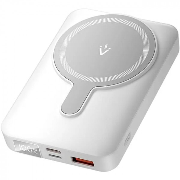 УМБ Vention Magnetic Wireless 10000mAh 22.5W PD,QC 3.0,USB-C,Lightning,USB-A,LED Display White