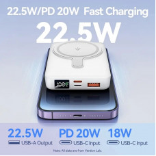 УМБ Vention Magnetic Wireless 10000mAh 22.5W PD,QC 3.0,USB-C,Lightning,USB-A,LED Display White