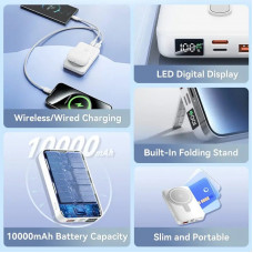 УМБ Vention Magnetic Wireless 10000mAh 22.5W PD,QC 3.0,USB-C,Lightning,USB-A,LED Display White
