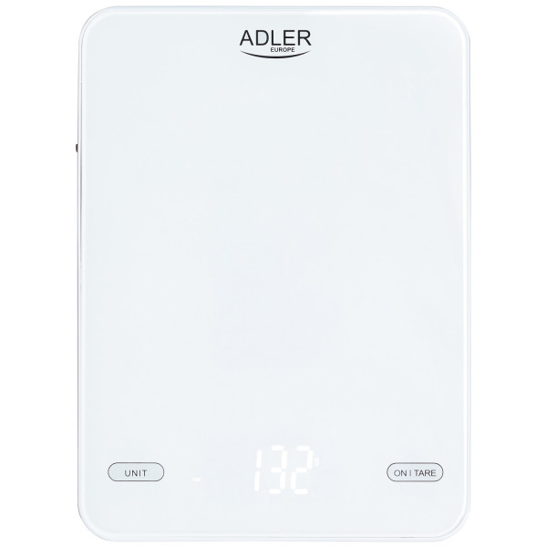 Ваги кухонні Adler AD 3177 white електронні/ 10кг/ г; мл, унція/ USB type C/ автовимкнення/ скло