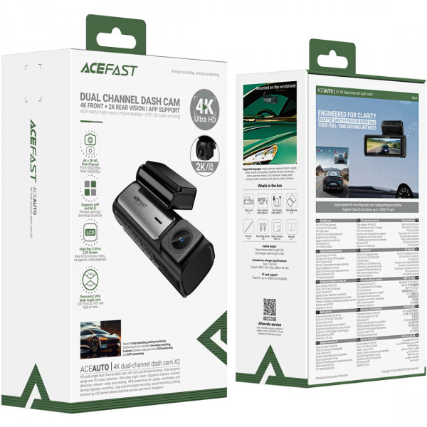 Відеореєстратор Acefast X2 4K dual-channel
