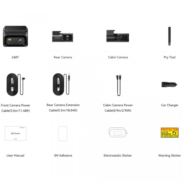 Відеореєстратор DDPAI Dashcam Z60T + камера заднього виду + камера салону