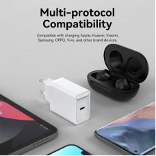 Зарядний пристрій 1xUSB-C 20W PD, QC4.0 білий Vention