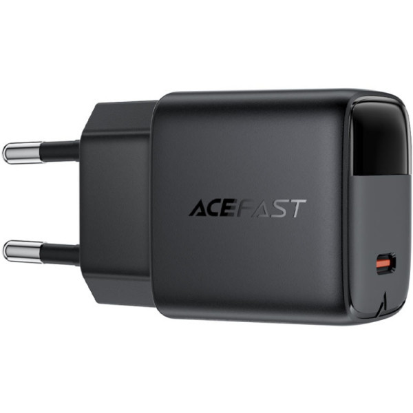 Зарядний пристрій 1xUSB-С 30W with digital display Gan A115 Black Acefast