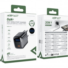 Зарядний пристрій 1xUSB-С 30W with digital display Gan A115 Black Acefast