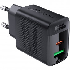 Зарядний пристрій 2xUSB 20W (USB-C+USB-A) Gan A78 Black Acefast