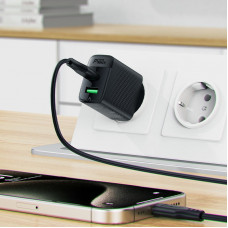 Зарядний пристрій 2xUSB 20W (USB-C+USB-A) Gan A78 Black Acefast