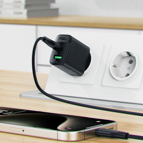 Зарядний пристрій 2xUSB 20W (USB-C+USB-A) Gan A78 Black Acefast