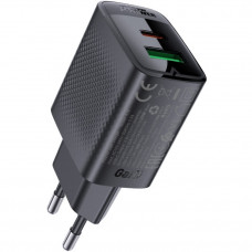 Зарядний пристрій 2xUSB 20W (USB-C+USB-A) Gan A78 Black Acefast