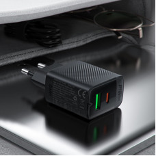 Зарядний пристрій 2xUSB 20W (USB-C+USB-A) Gan A78 Black Acefast