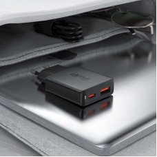 Зарядний пристрій 2xUSB 30W (USB-C+USB-A) Gan A69 ultra-thin Fast Charger Black Acefast