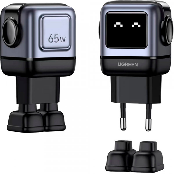 Зарядний пристрій 3xUSB 65W (2xUSB-C+USB-A) Gan Robot tech Fast Charger Сірий CD361 Ugreen