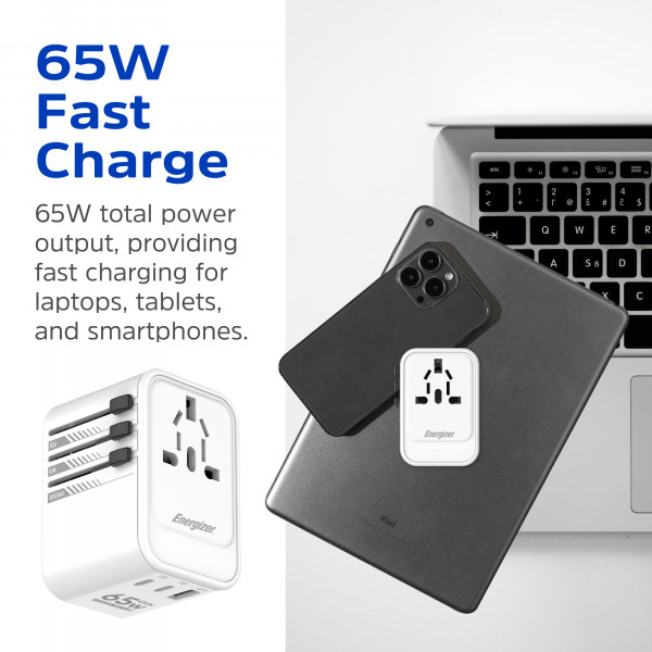 Зарядний пристрій 3xUSB 65W GaN (2хUSB-C+USB-A) PD3.0/QC3.0, universal plugs US/EU/AU/UK Energizer