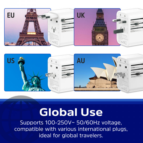 Зарядний пристрій 3xUSB 65W GaN (2хUSB-C+USB-A) PD3.0/QC3.0, universal plugs US/EU/AU/UK Energizer