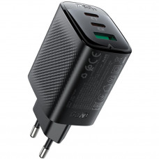 Зарядний пристрій 3xUSB 67W (2xUSB-C+USB-A) Gan A108 Fast Charger Black Acefast